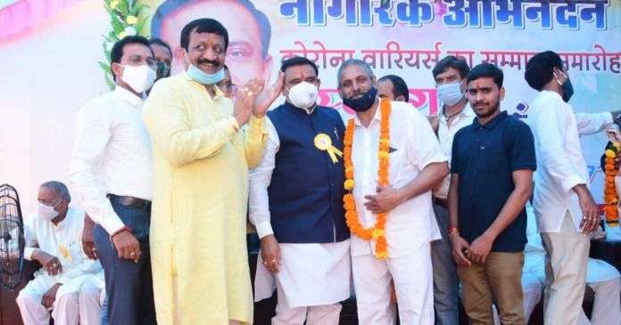 Minister Bhupendra Singh performed bhoomi pujan of construction works worth 1.5 crores in various wards of Khurai