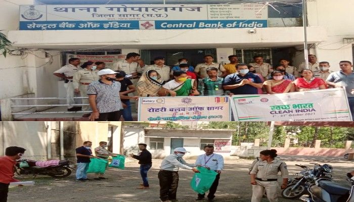 नेहरू युवा केन्द्र द्वारा गोपालगंज थाना प्रांगण में चलाया गया समग्र स्वच्छता अभियान