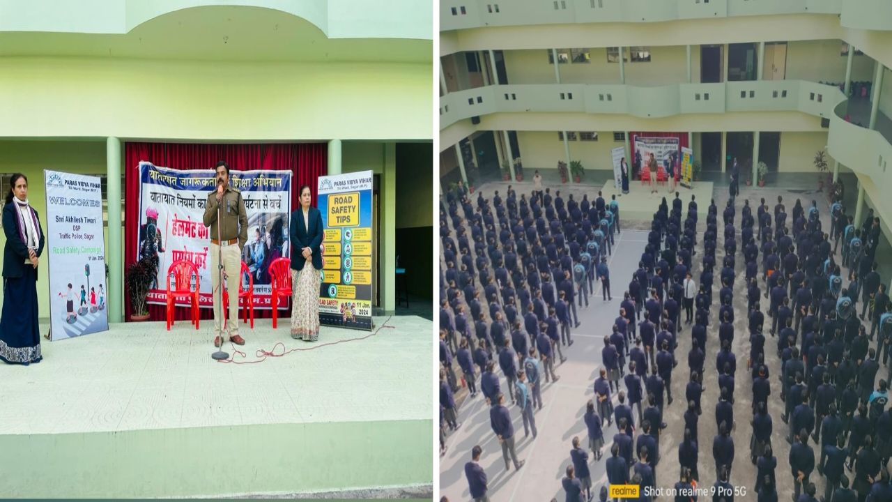 यातायात जागरुकता अभियान में स्कूल के बच्चों को किया गया नियमों के प्रति जागरुक